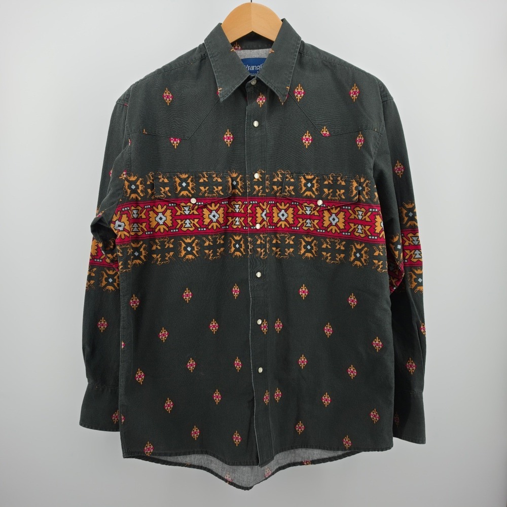 Wrangler Western Brushpopper Shirt Southwestern Aztec Pearl Snap Long Sleeve